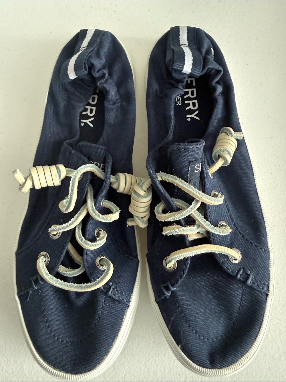 Sperry Navy Canvas Low-Top Sneakers with Cream Accents